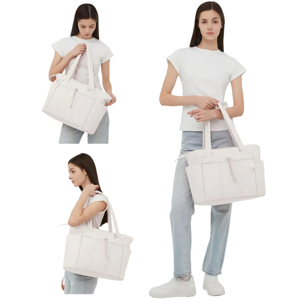 Quilted Puffer Tote Bag with Laptop Sleeve & Travel Organizer for Women