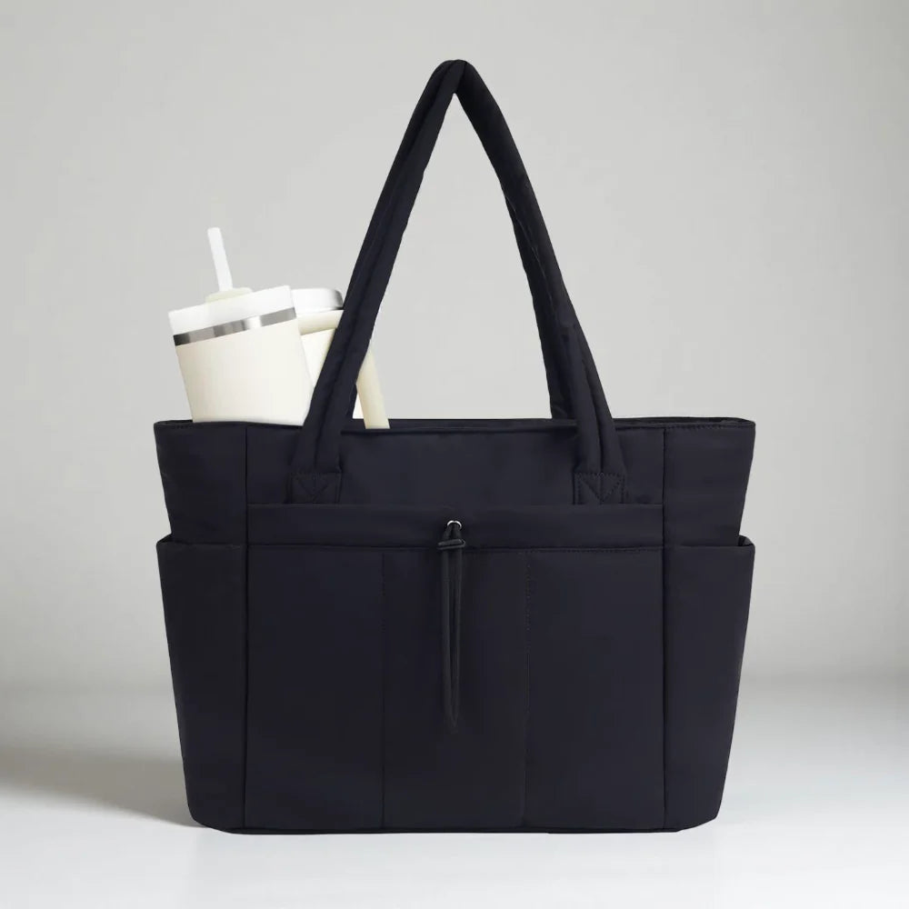 Quilted Puffer Tote Bag with Laptop Sleeve & Travel Organizer for Women