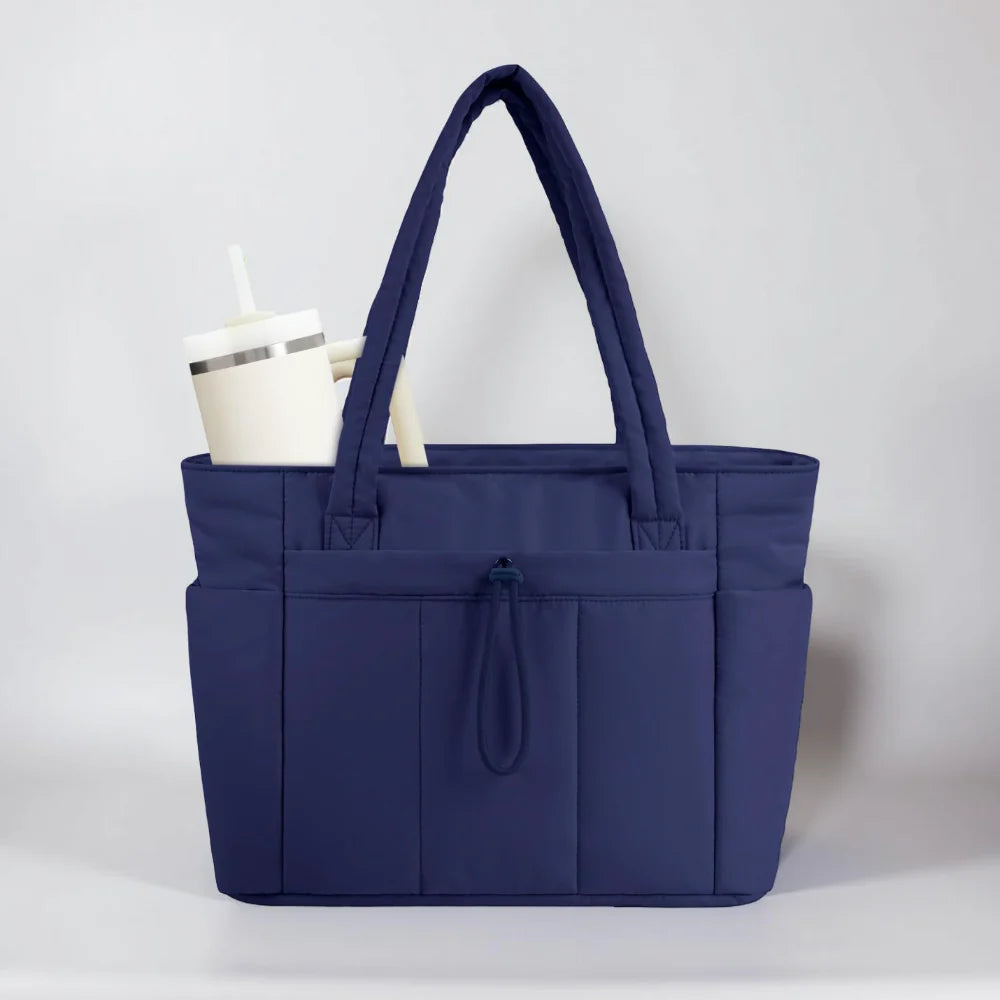 Quilted Puffer Tote Bag with Laptop Sleeve & Travel Organizer for Women