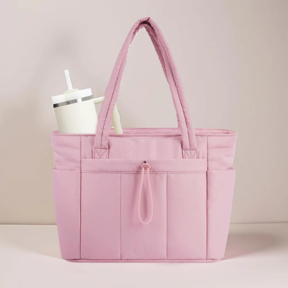 Quilted Puffer Tote Bag with Laptop Sleeve & Travel Organizer for Women