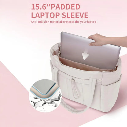Quilted Puffer Tote Bag with Laptop Sleeve & Travel Organizer for Women