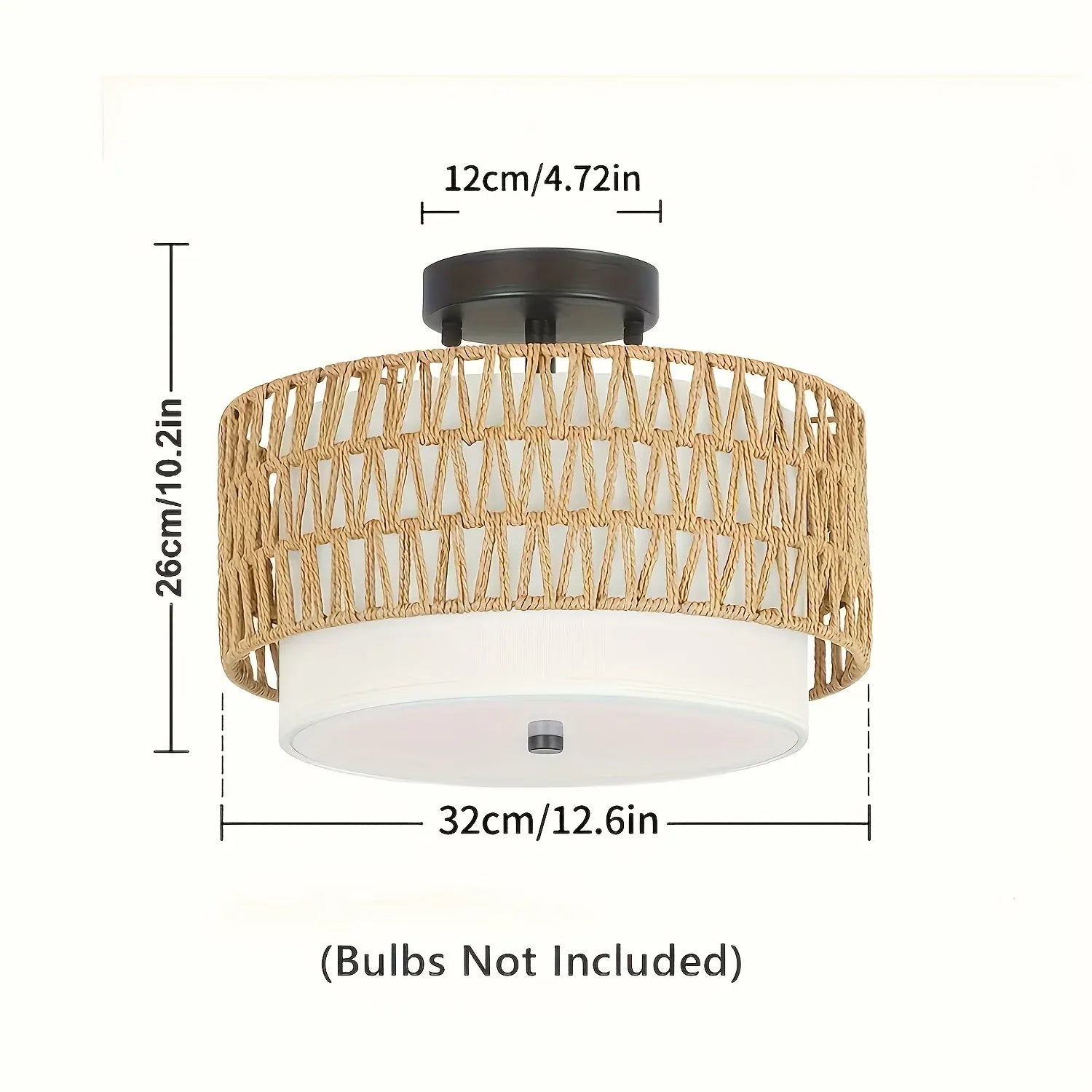 Rattan Semi-Flush Ceiling Light with Linen Shade – Boho Style