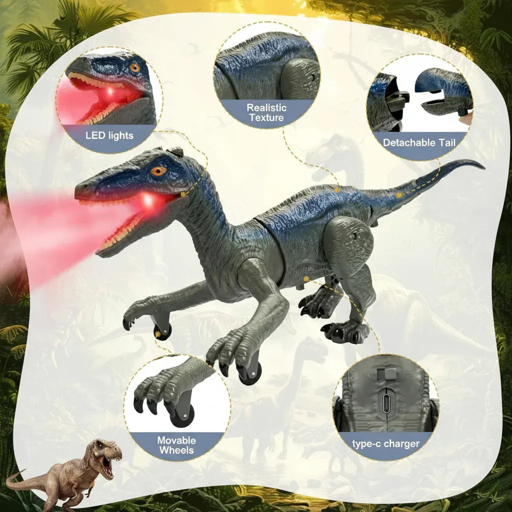RC Velociraptor Dinosaur Toy with Light-Up Effects, Sound and Mist Spray