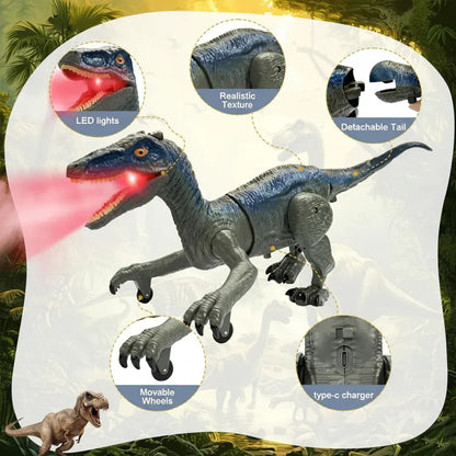RC Velociraptor Dinosaur Toy with Light-Up Effects, Sound and Mist Spray