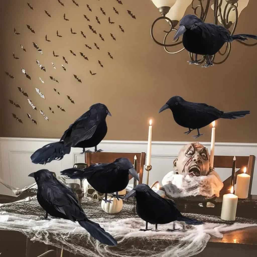 Realistic Artificial Crow Halloween Decor Set