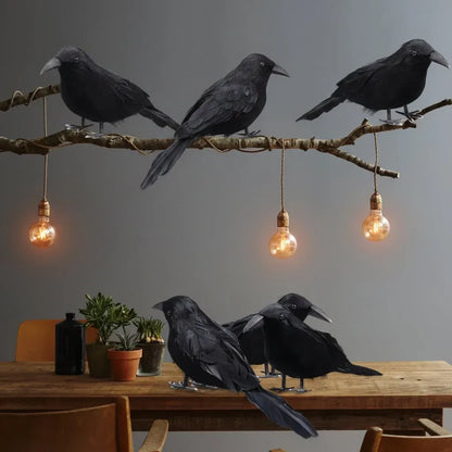 Realistic Artificial Crow Halloween Decor Set