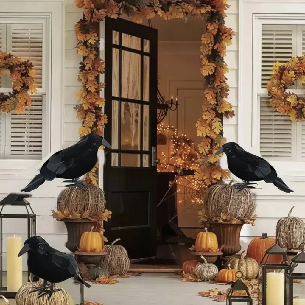 Realistic Artificial Crow Halloween Decor Set