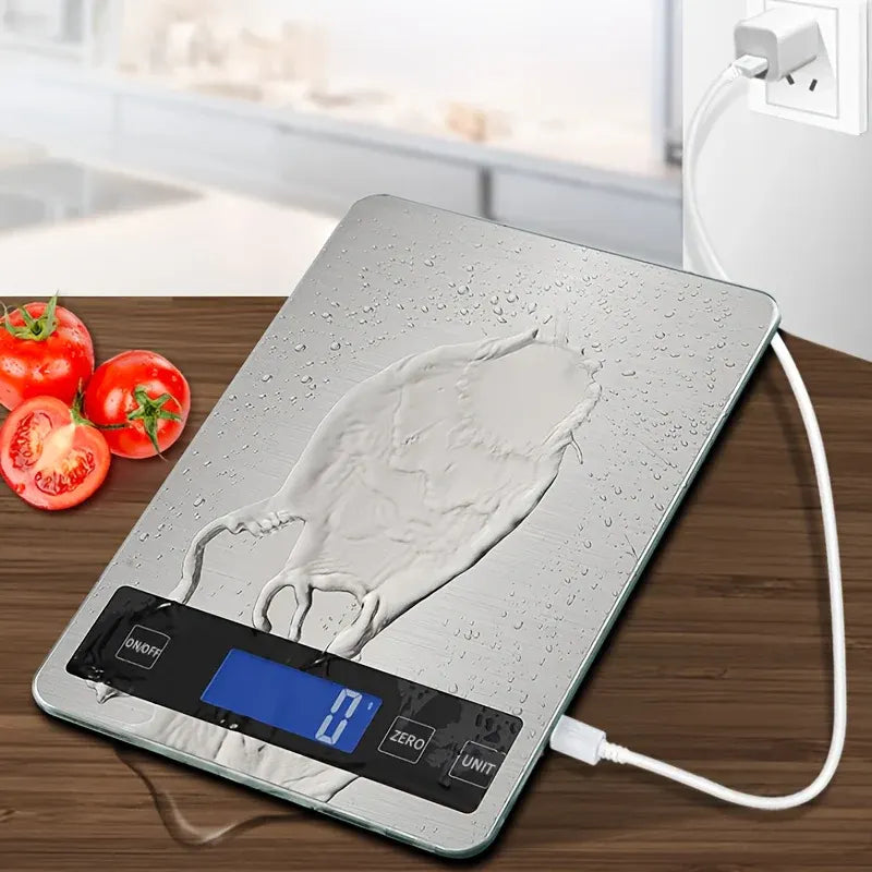 Rechargeable Digital Kitchen Scale 15kg - USB Precision Food Weight Meter