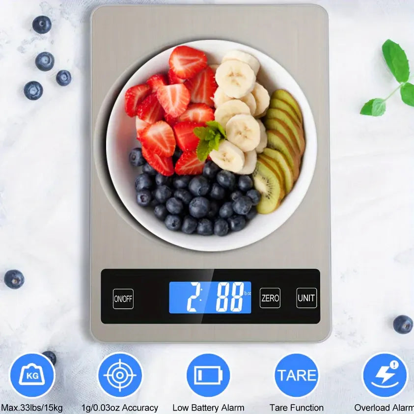 Rechargeable Digital Kitchen Scale 15kg - USB Precision Food Weight Meter