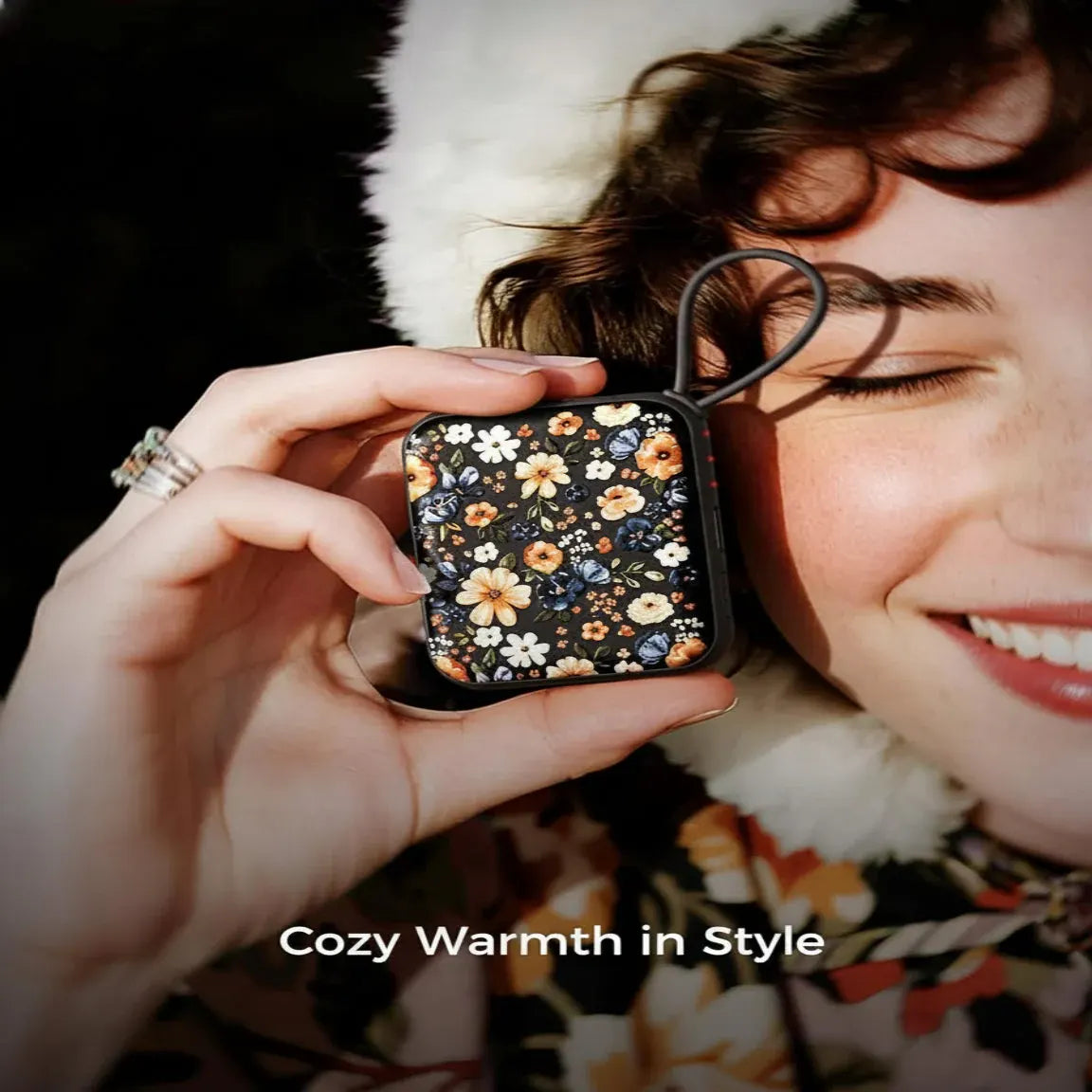 Rechargeable Electric Pocket Hand Warmer with Floral Design