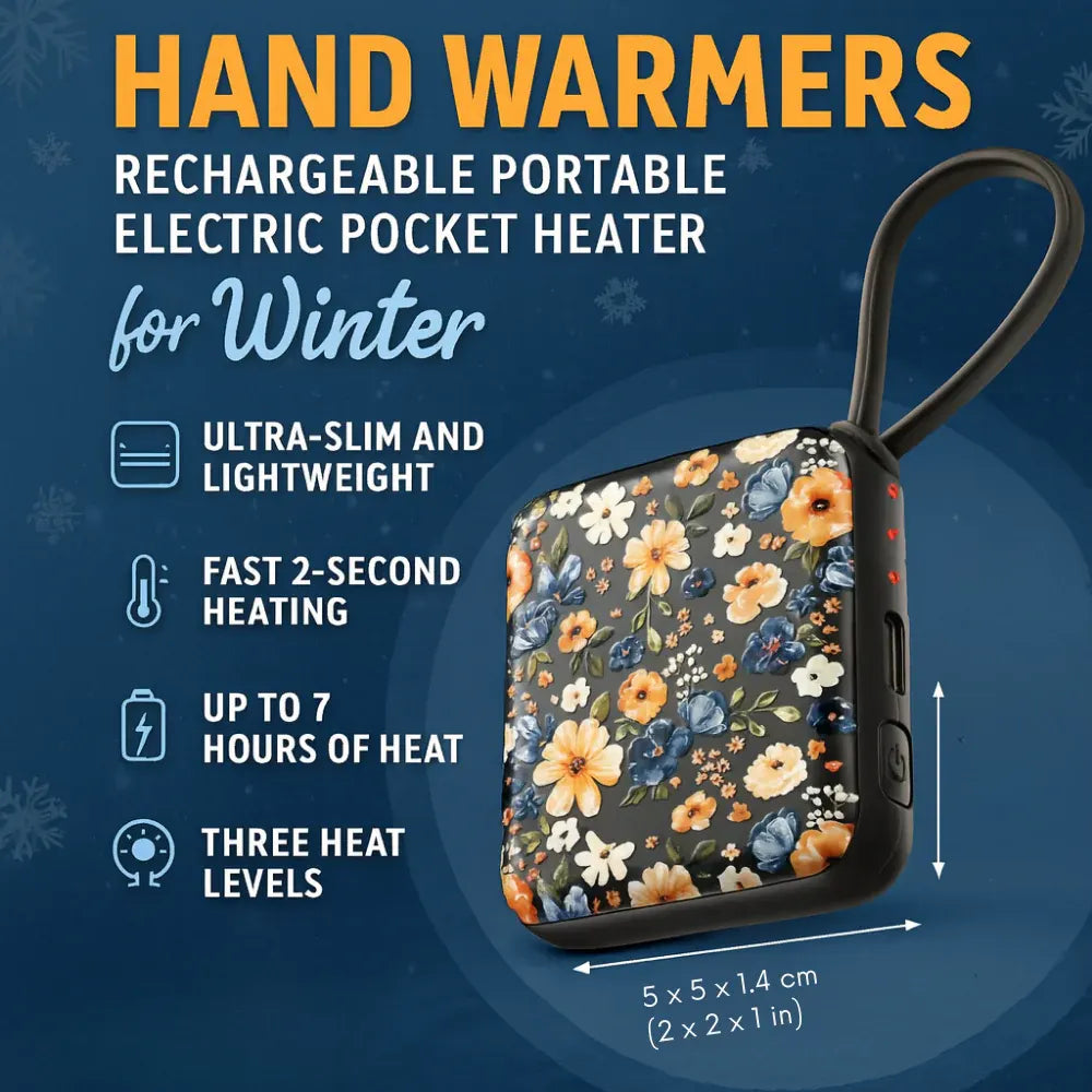 Rechargeable Electric Pocket Hand Warmer with Floral Design