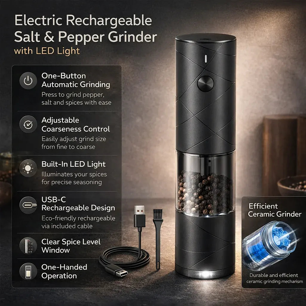 Rechargeable Electric Salt & Pepper Grinder with LED Light