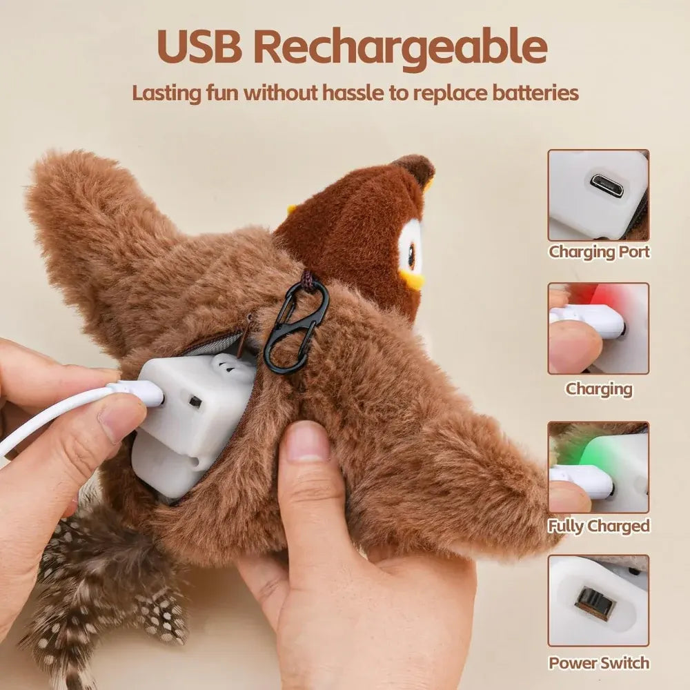 Rechargeable Interactive Cat Toy with Flapping Wings & Bird Sounds