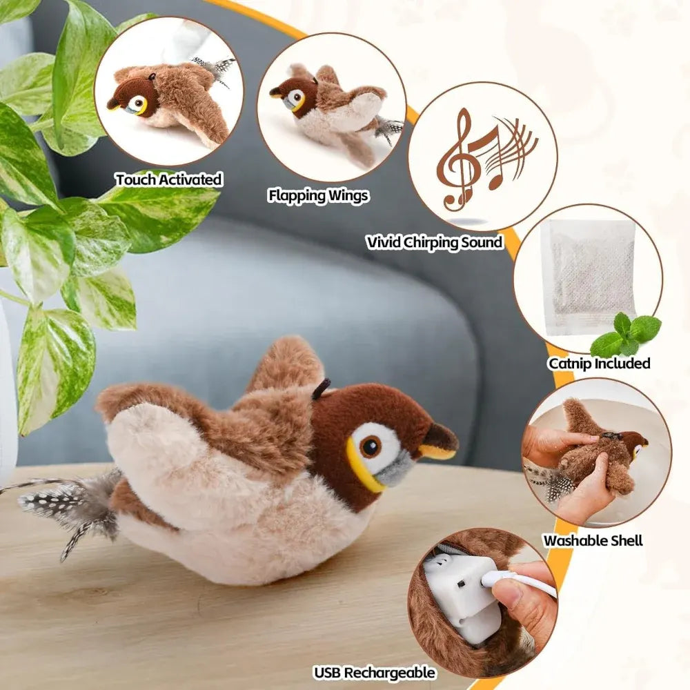 Rechargeable Interactive Cat Toy with Flapping Wings & Bird Sounds