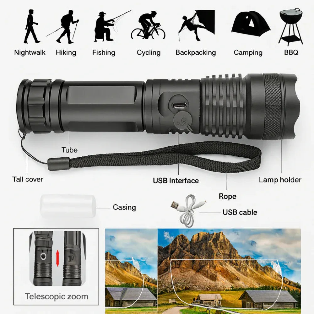 Rechargeable LED Handheld Flashlight for Outdoor Use