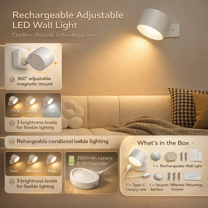 Rechargeable LED Wall Light with Adjustable Magnetic Mount