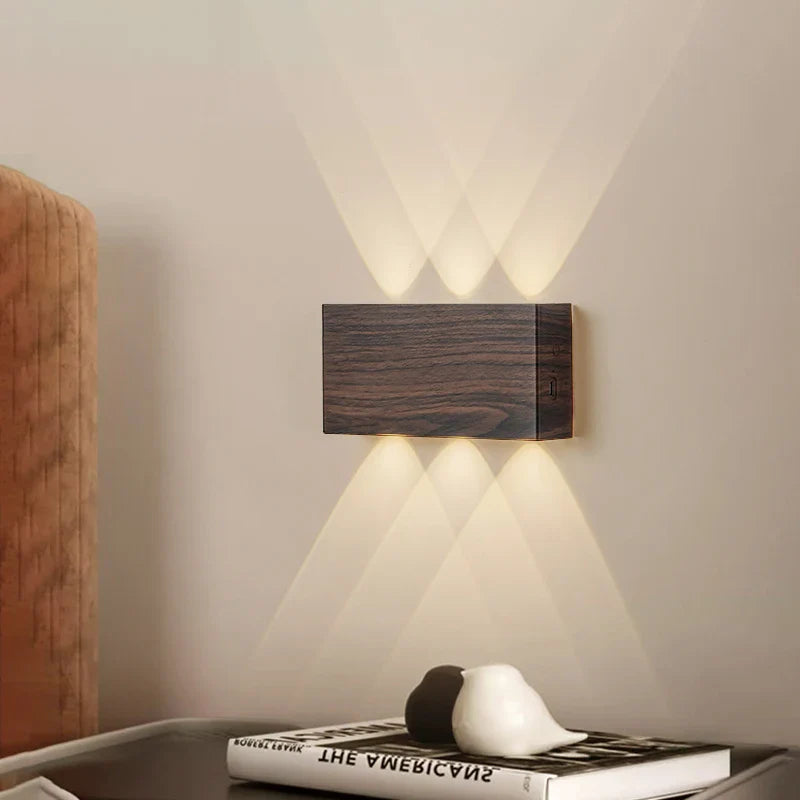 Rechargeable LED Wall Sconce with Minimalist Wood-Grain Finish