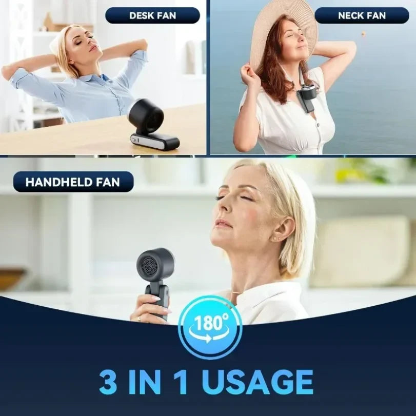 Rechargeable Mini Handheld Neck Clip-On Portable Fan