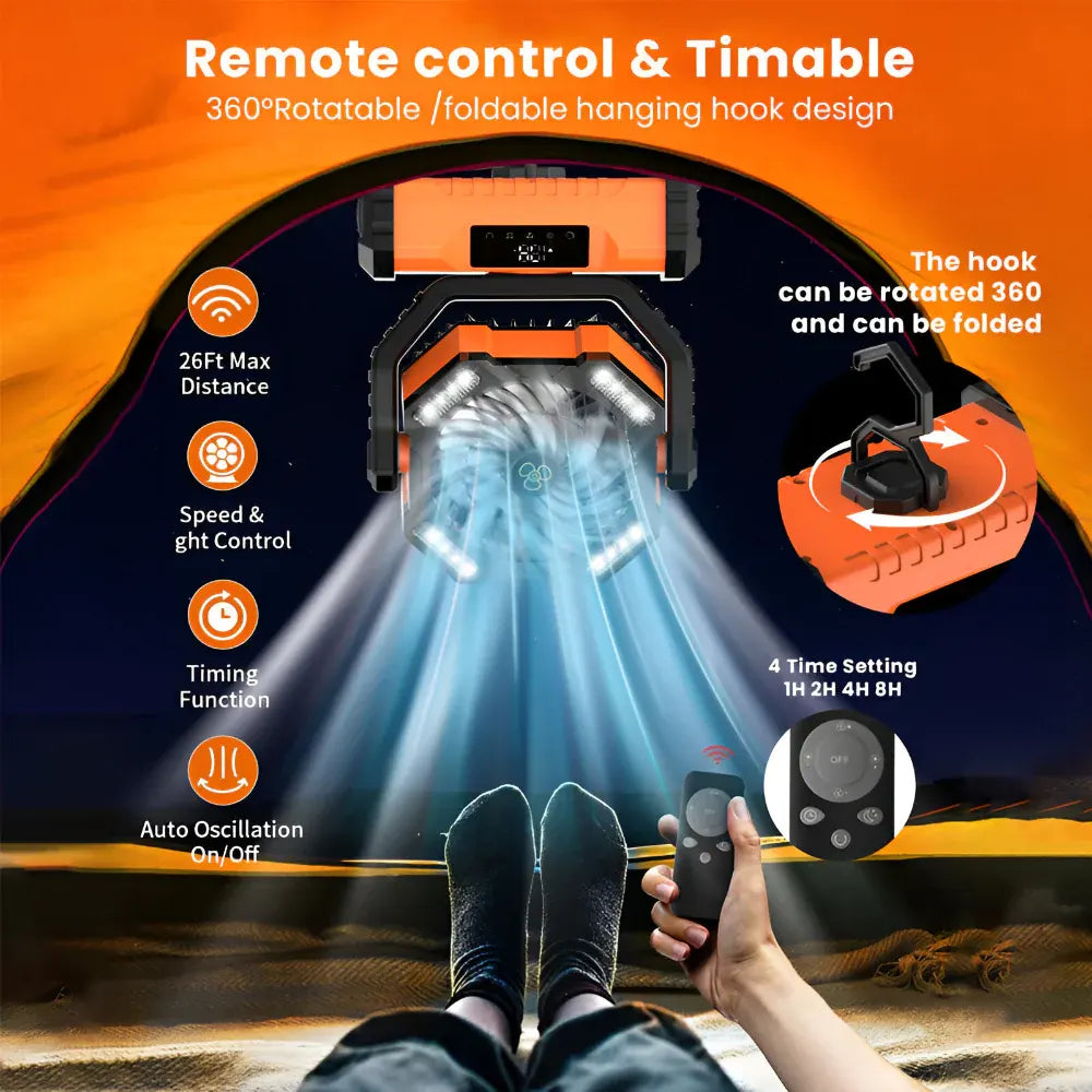 Rechargeable Oscillating Portable Fan with Remote Control for Camping
