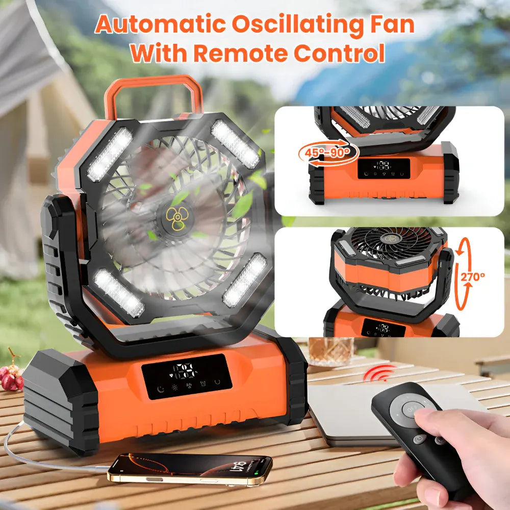 Rechargeable Oscillating Portable Fan with Remote Control for Camping