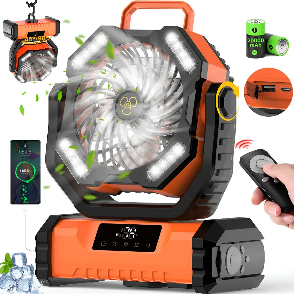 Rechargeable Oscillating Portable Fan with Remote Control for Camping
