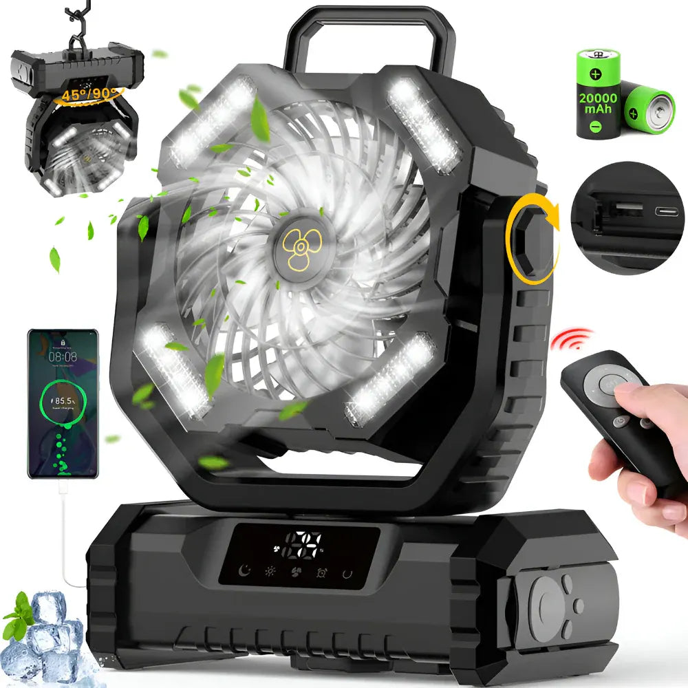 Rechargeable Oscillating Portable Fan with Remote Control for Camping