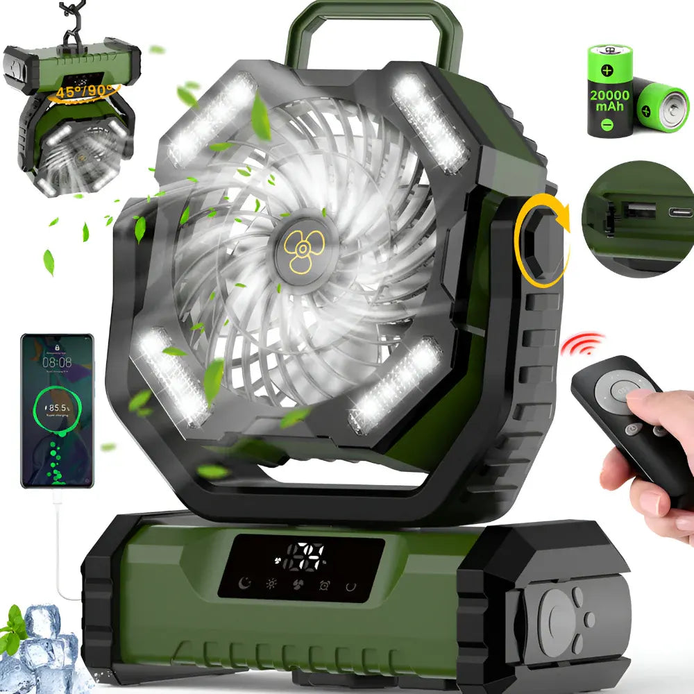Rechargeable Oscillating Portable Fan with Remote Control for Camping