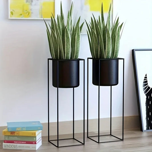 Rectangular Black Metal Plant Stand for Indoor Use – Modern Rectangular Holder Design