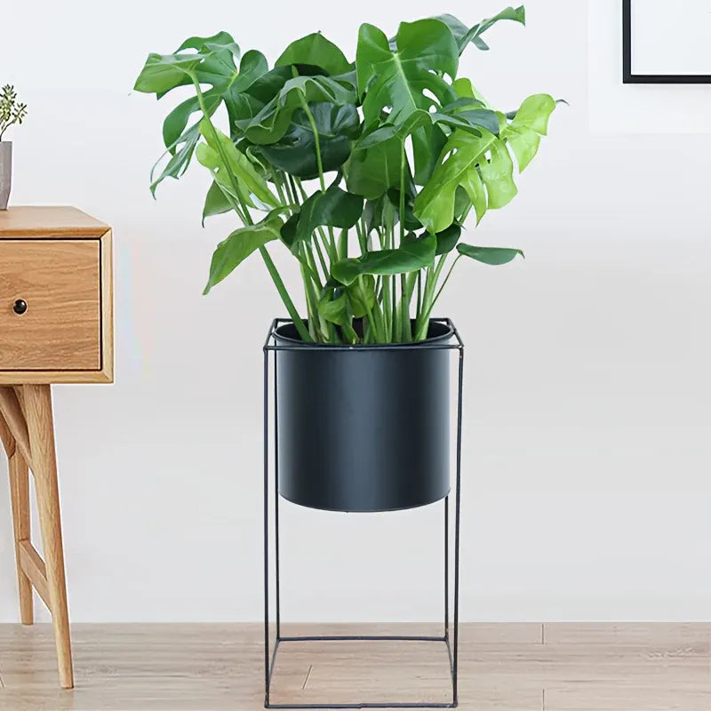 Rectangular Black Metal Plant Stand for Indoor Use – Modern Rectangular Holder Design