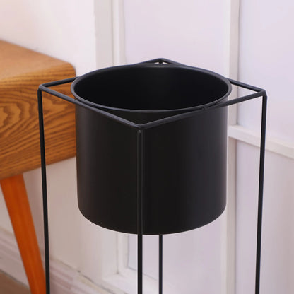Rectangular Black Metal Plant Stand for Indoor Use – Modern Rectangular Holder Design