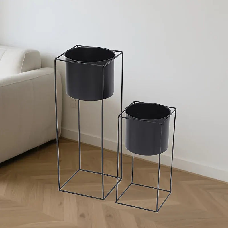 Rectangular Black Metal Plant Stand for Indoor Use – Modern Rectangular Holder Design