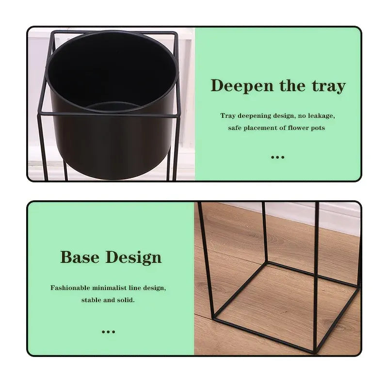 Rectangular Black Metal Plant Stand for Indoor Use – Modern Rectangular Holder Design