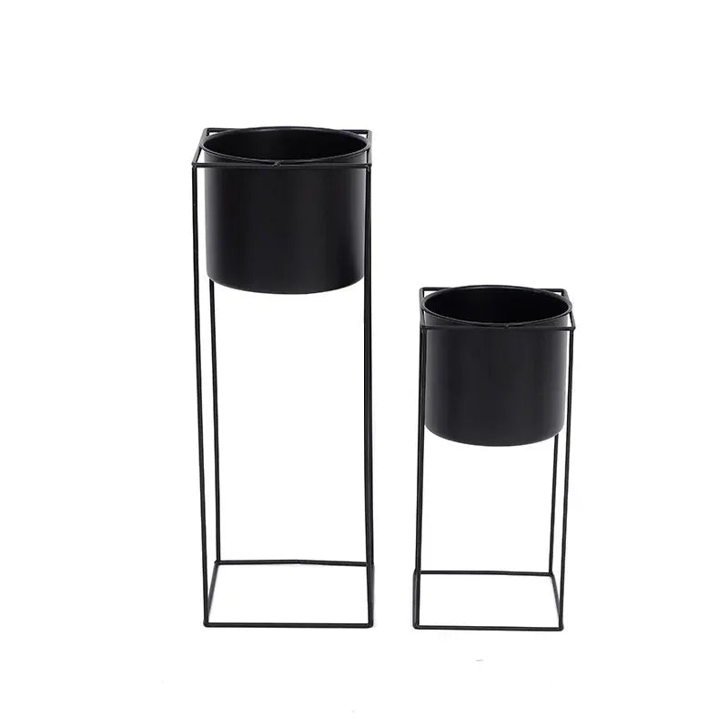Rectangular Black Metal Plant Stand for Indoor Use – Modern Rectangular Holder Design