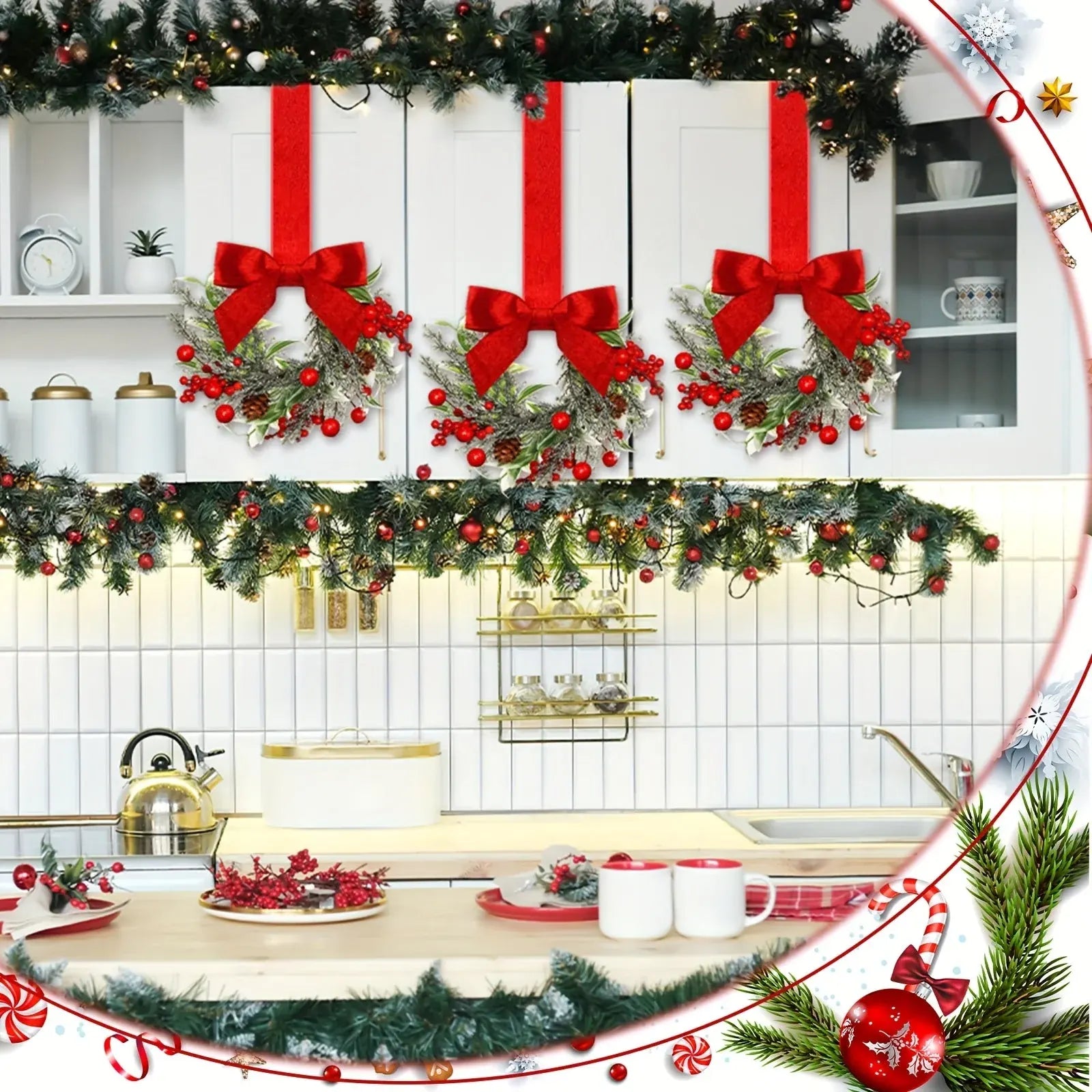 Red Bow Pinecone Christmas Wreath Holiday Hanging Decoration