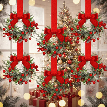 Red Bow Pinecone Christmas Wreath Holiday Hanging Decoration