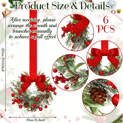 Red Bow Pinecone Christmas Wreath Holiday Hanging Decoration