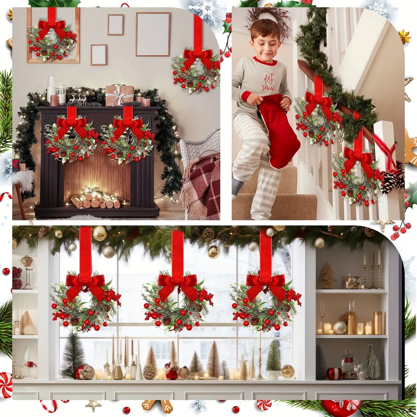 Red Bow Pinecone Christmas Wreath Holiday Hanging Decoration