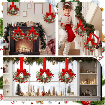 Red Bow Pinecone Christmas Wreath Holiday Hanging Decoration