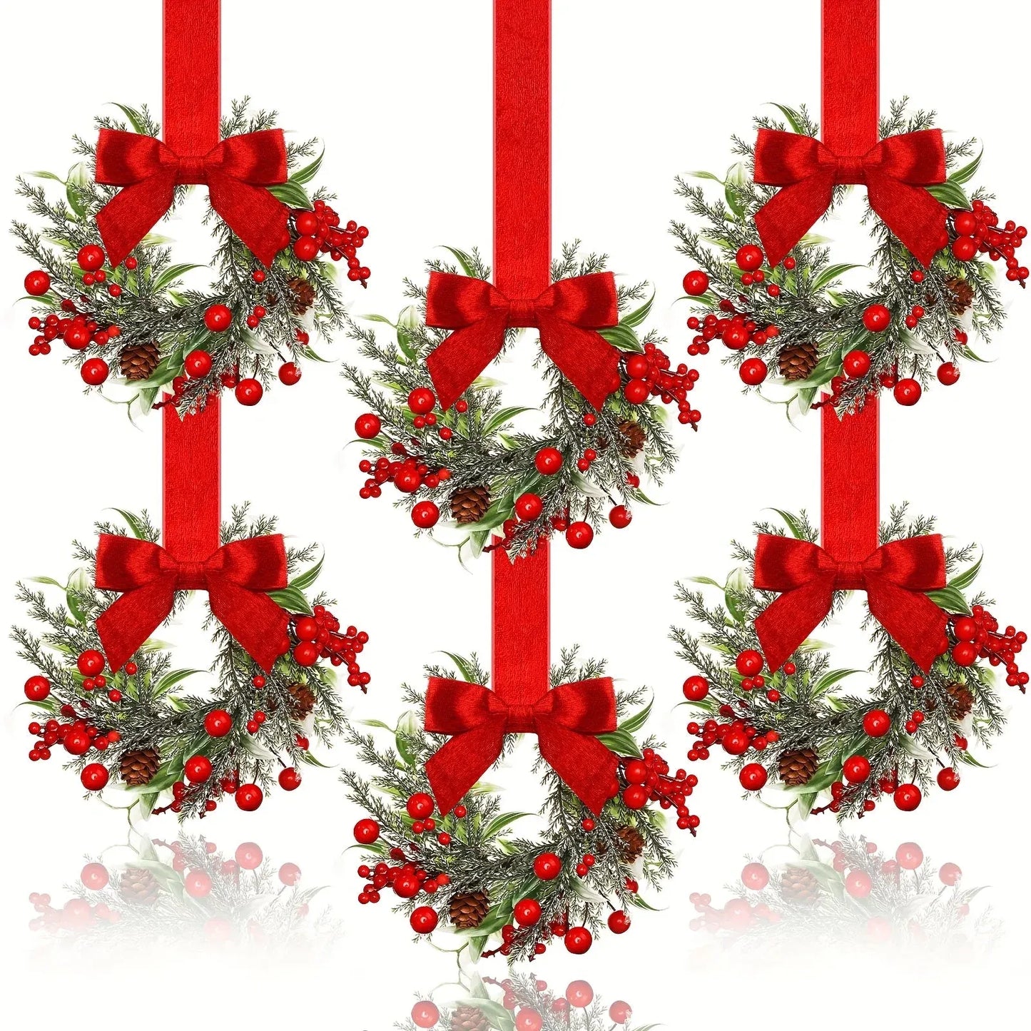 Red Bow Pinecone Christmas Wreath Holiday Hanging Decoration