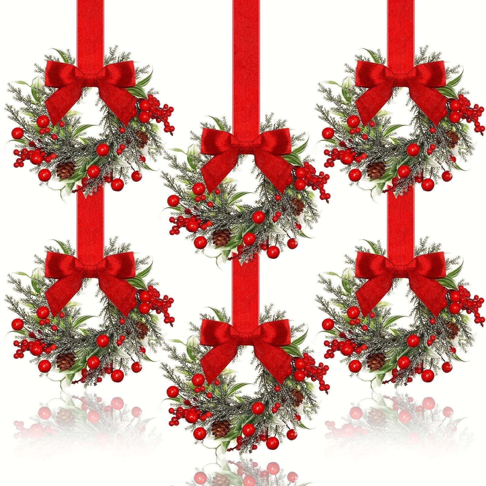 Red Bow Pinecone Christmas Wreath Holiday Hanging Decoration