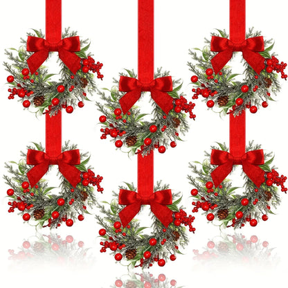 Red Bow Pinecone Christmas Wreath Holiday Hanging Decoration