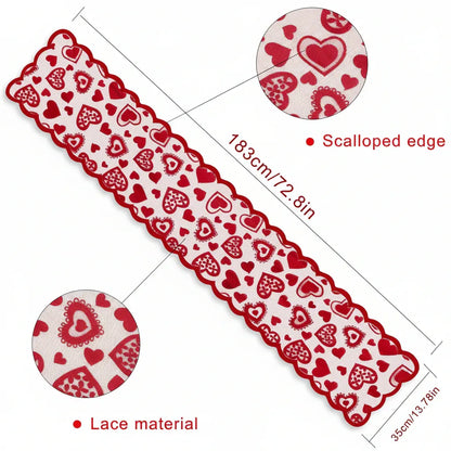 Red Heart Lace Table Runner - Romantic Valentine's Day Dining Decor
