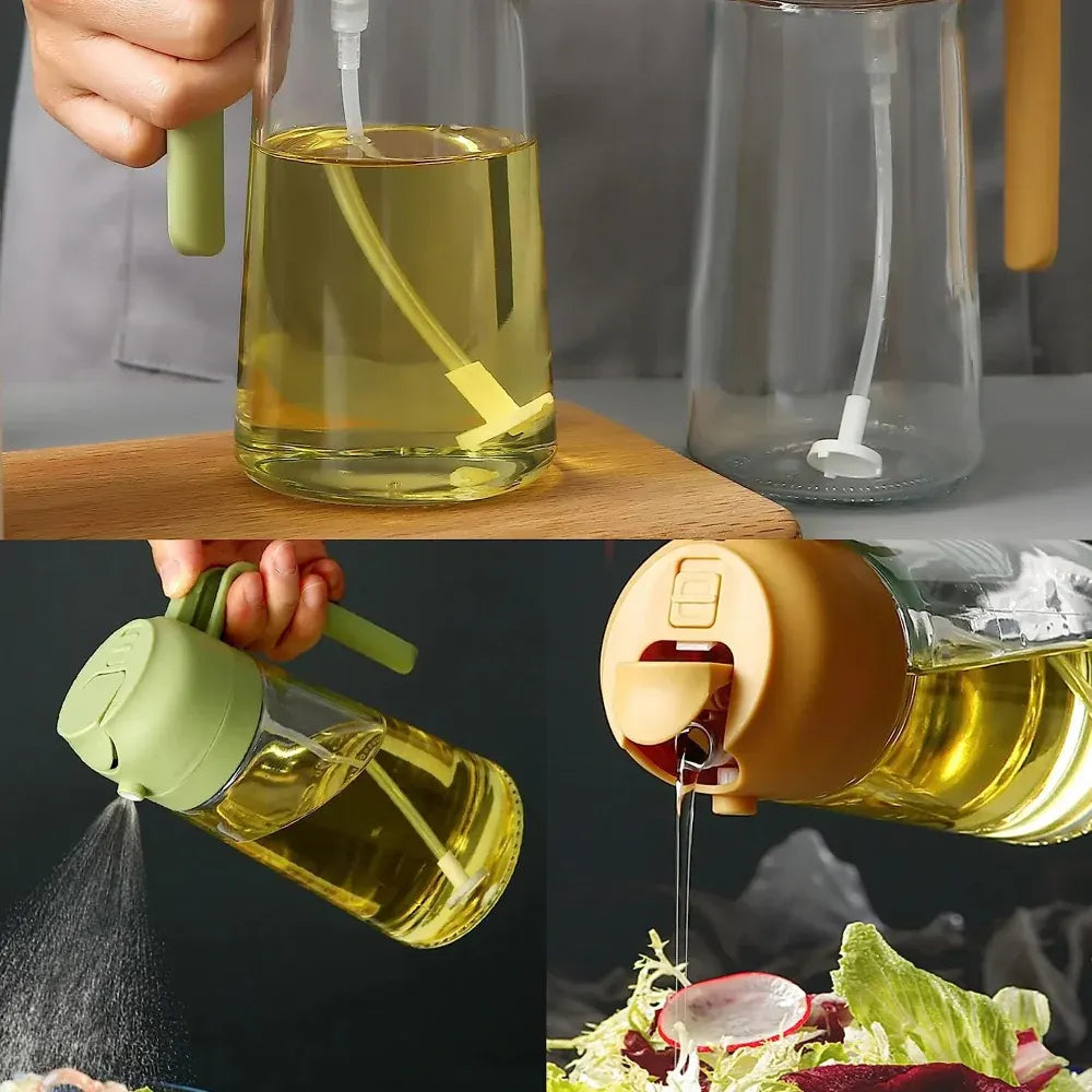 Refillable Glass Oil Dispenser Bottle with Spray Nozzle for Kitchen Cooking