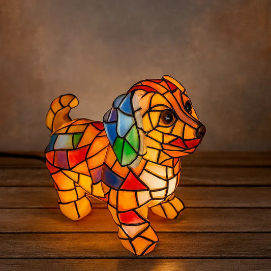 Resin Dog Figurine Accent Table Lamp with Decorative Light