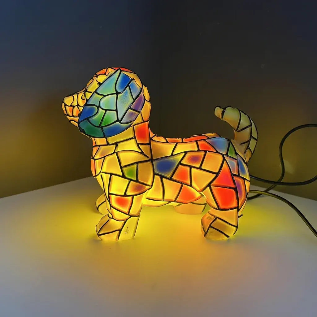 Resin Dog Figurine Accent Table Lamp with Decorative Light