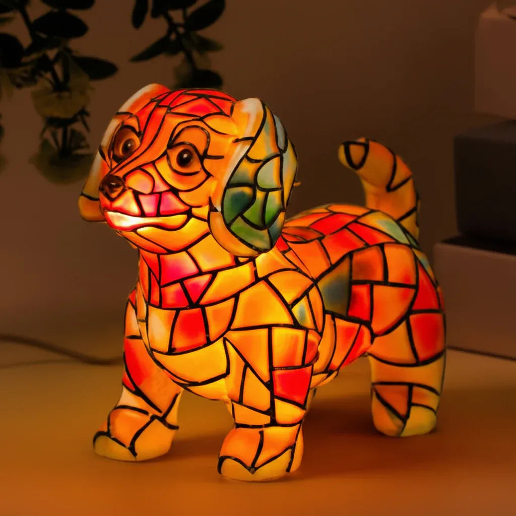 Resin Dog Figurine Accent Table Lamp with Decorative Light