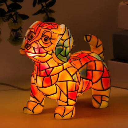 Resin Dog Figurine Accent Table Lamp with Decorative Light
