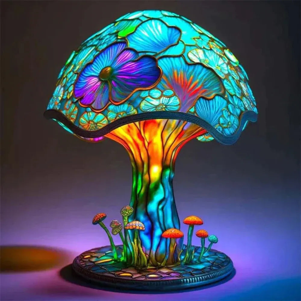 Resin Mushroom-Style Glass LED Table Lamp with Ambient Accent Lighting