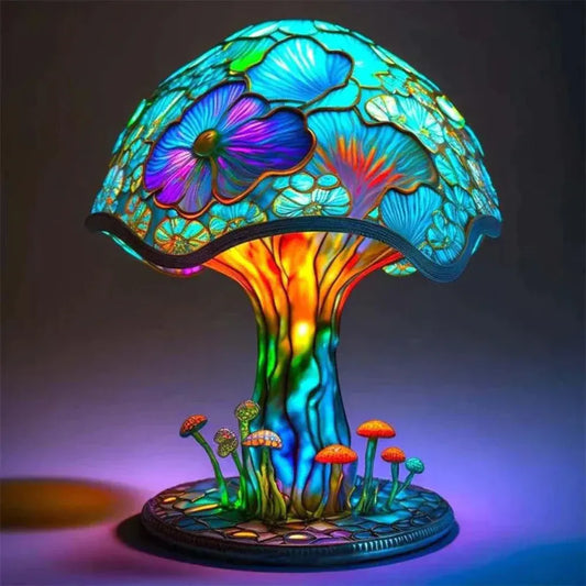 Resin Mushroom-Style Glass LED Table Lamp with Ambient Accent Lighting