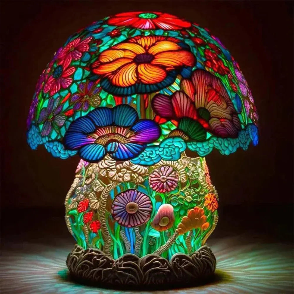 Resin Mushroom-Style Glass LED Table Lamp with Ambient Accent Lighting